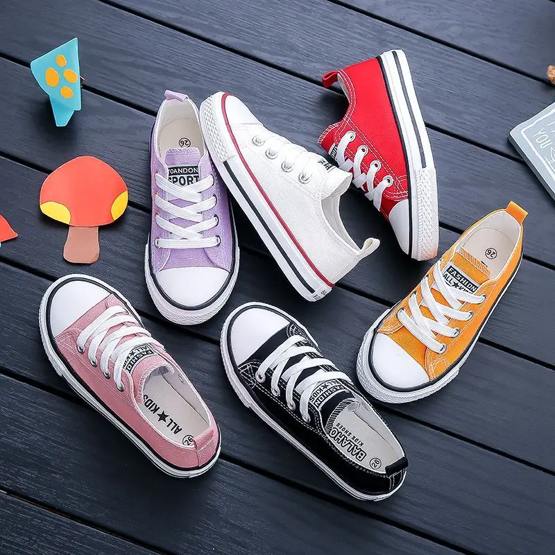 

Children's Canvas Shoes Classic Lace-Up Soft Bottom Non-slip Board Shoes Men and Women Baby Solid Color Fashion Casual Shoes