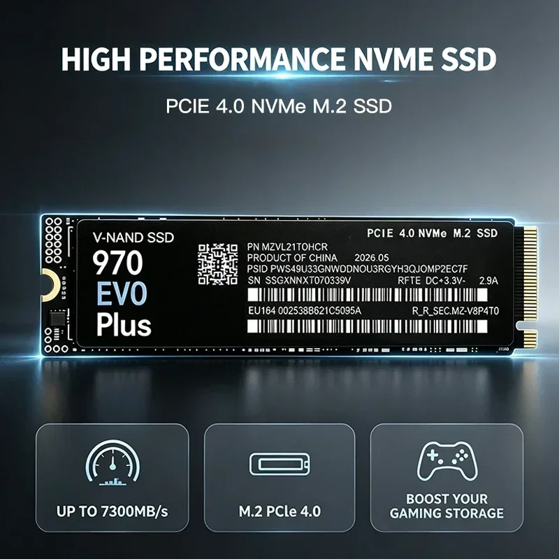 7400MB/s 970 EVO Plus M.2 NVMe SSD PCIe Gen4 X4 3D NAND TLC 2280 Solid State Disk Upgrade for Gaming PC PS5 Laptop