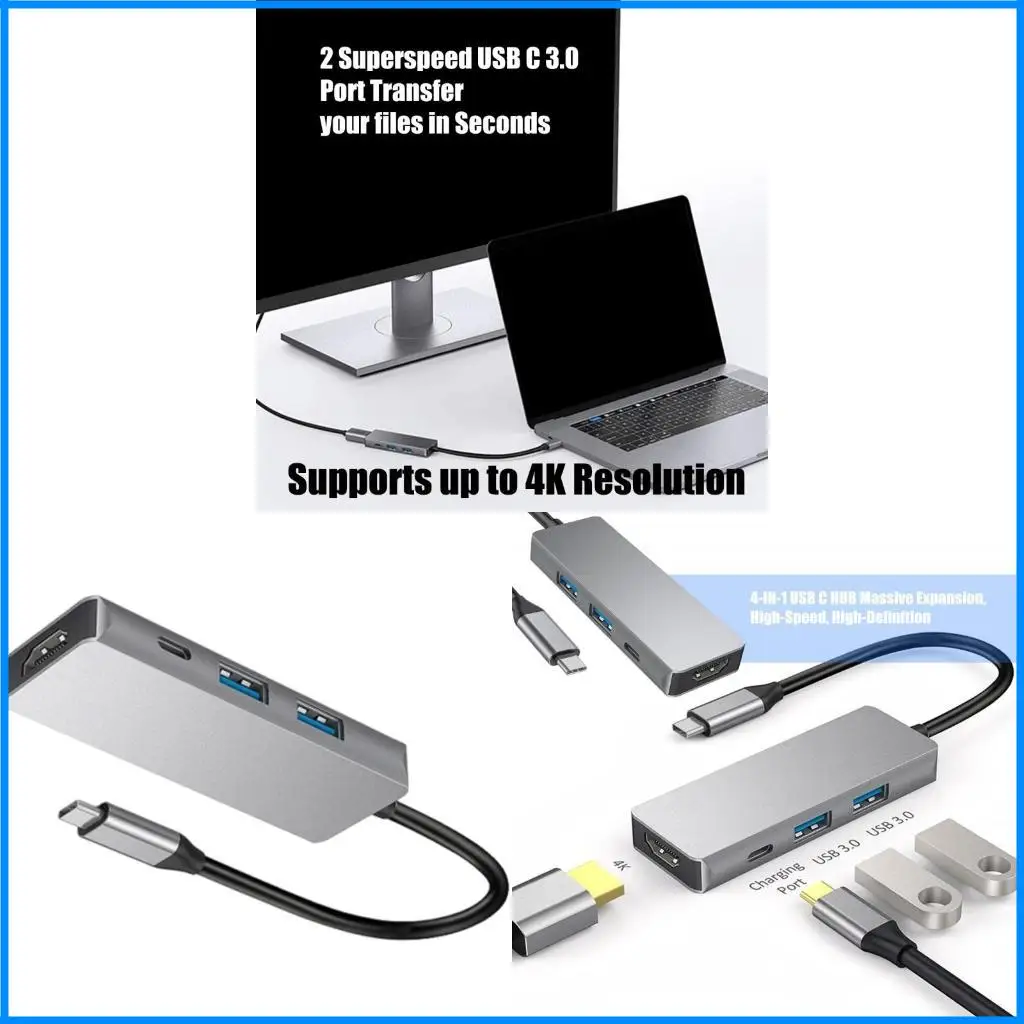 

USB C Adapter 4 Port USB C Adapter Splitter с 4K HDTV Тип C 2XUSB3.0 Быстрая зарядка