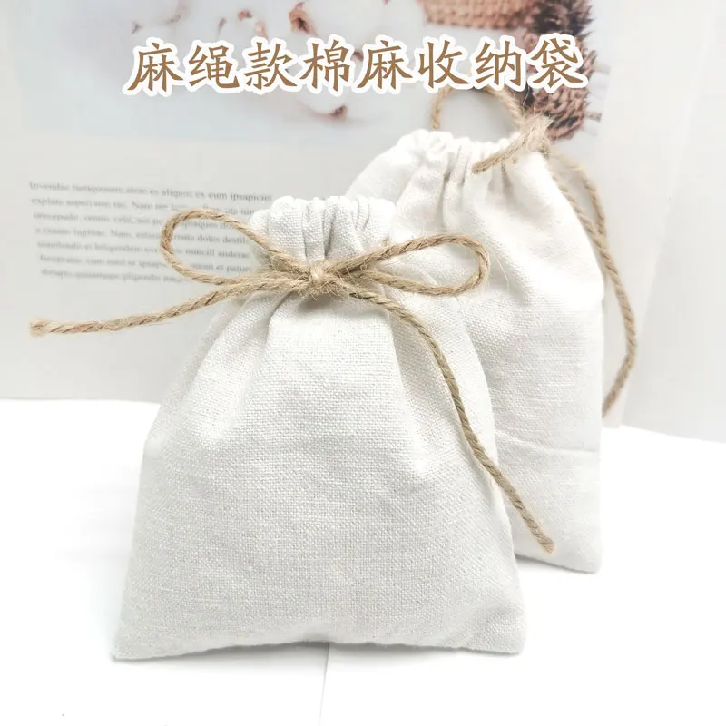 Linen Gift Bag Packaging Jewelry Cotton Jute Drawstring Pouches Makeup Pouch Wedding Party Storage Sack Print Logo Custom Sachet