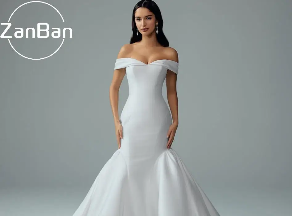 ZanBan New Elegant Mermaid Wedding Dresses 2026 Off Shoulder Photoshoot Court Train Pleat Robe De Mariée Bridal Gowns Customised