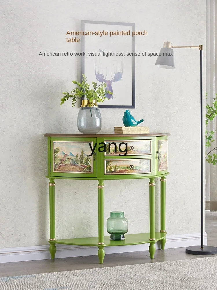 xyy semicircular entrance table entrance cabinet painted household solid wood retro partition cabinet