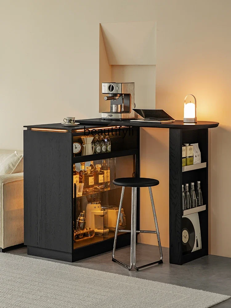 Solid wood telescopic bar table dining side wine cabinet storage cabinet household multi-functional partition side cabinet