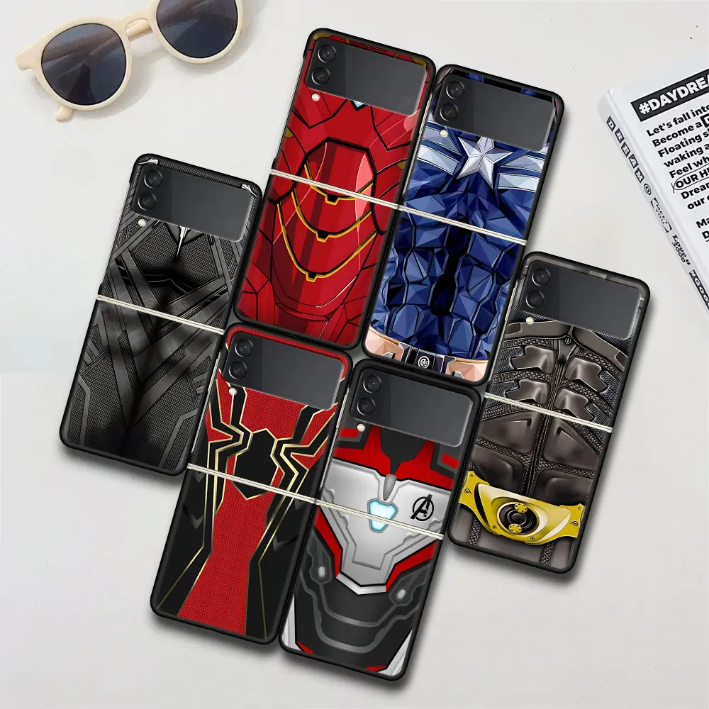 Marvel Spiderman Avengers Case for Samsung Galaxy Z Flip 4 3 5G Black Hard PC Cover Zflip4 Zflip3 Mobile Phone Coque Flip4 Flip3