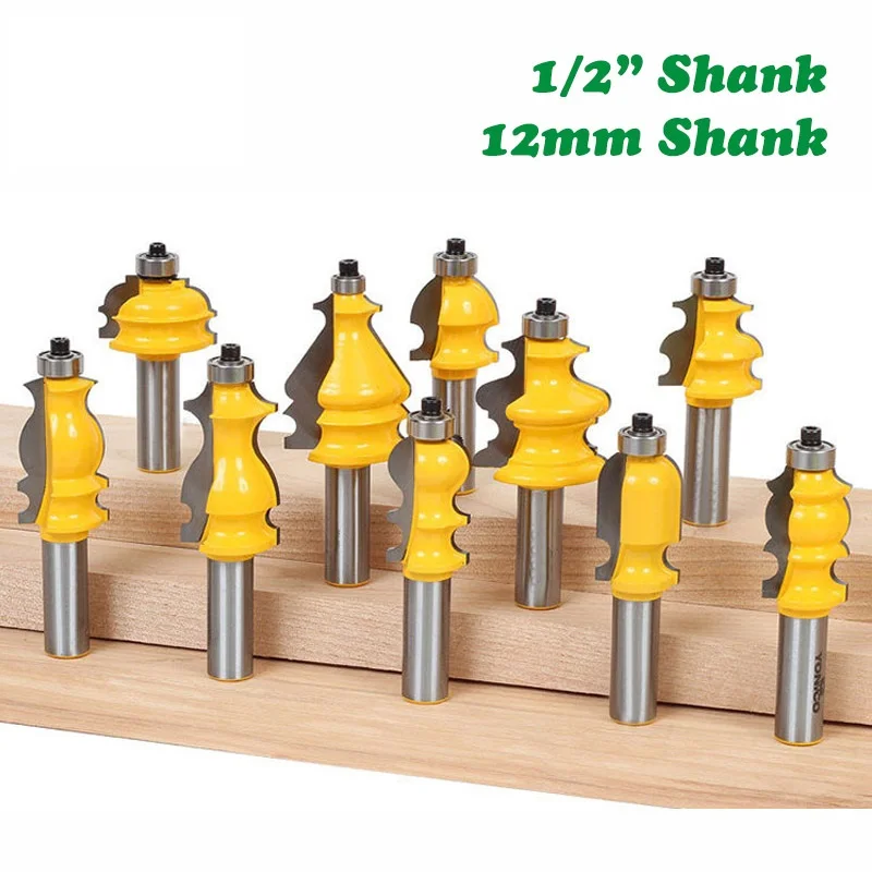 

10pcs 12mm 1/2" Shank Architectural Molding Router Bits Set Casing Base CNC Line Woodworking Cutters Face Mill MC03061