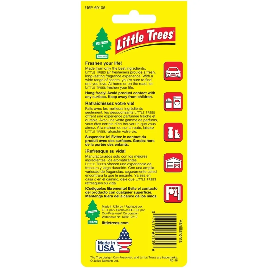 Vanillaroma Air Freshener 6pk: Vanilla Car Freshener, Solid, Disposable, Non-Powered, Yellow, 6ct