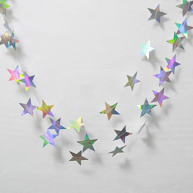 Iridescent Twinkle Star Moon Hanging Garlands Backdrop for Holographic Euphoria EID Ramadan Bachelorette Birthday New Year Party