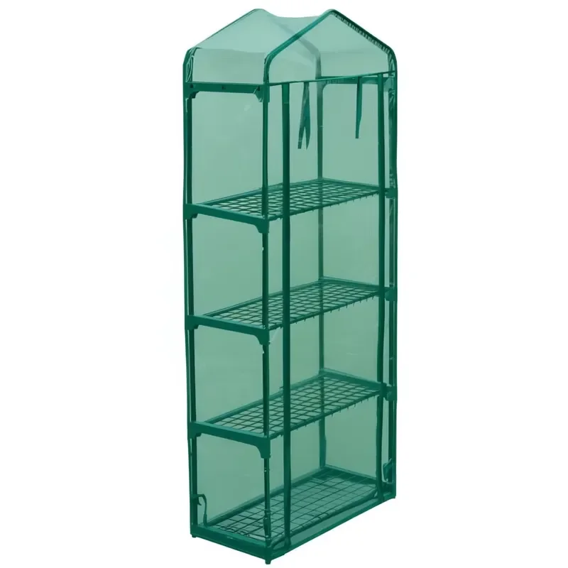 Green House for Outdoor Gardening 4 Shelf Garden Greenhouse with Metal Frame Powder Coated Modern Style PVC Cover