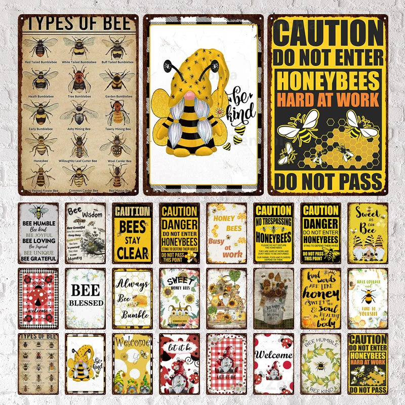 Благословенный винтажный металлический знак в виде пчелы, потертый зубной налет, милый оловянный постер, настенное художественное украшение для сада, фермы, тарелки, 3D домашний декор