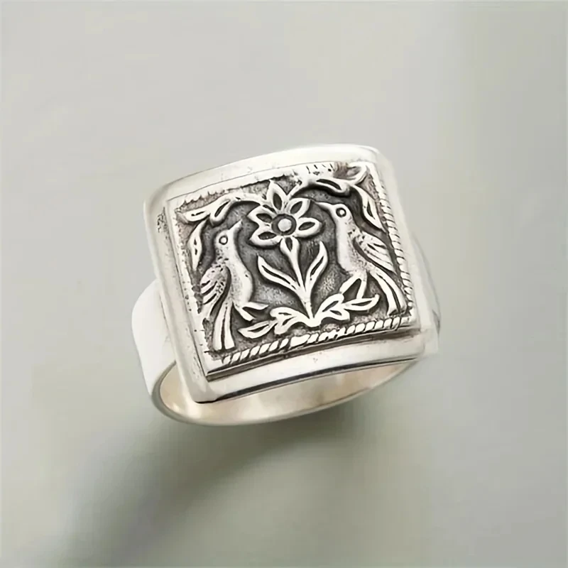 Vintage Silver Color Flower Bird Animal Rings for Women Exquisite Party Ring Jewelry