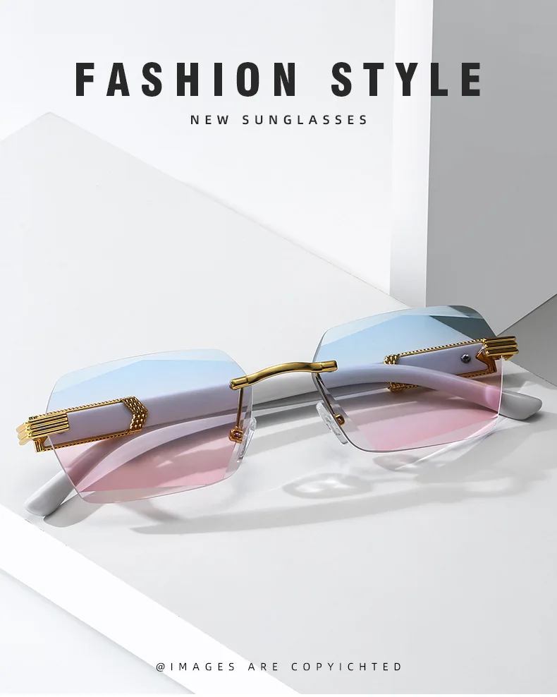 Rahmenlose randlose Sonnenbrille im neuen Stil für Damen, modisch und trendig, mit Ozean-Gläsern mit Farbverlauf 1326 – Detail 2
