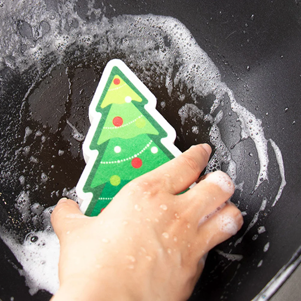 

4Pcs Christmas Dishwashing Sponge Thickened Reusable Cute Household Cleaning Sponges Kitchen Scrubbers Soft
