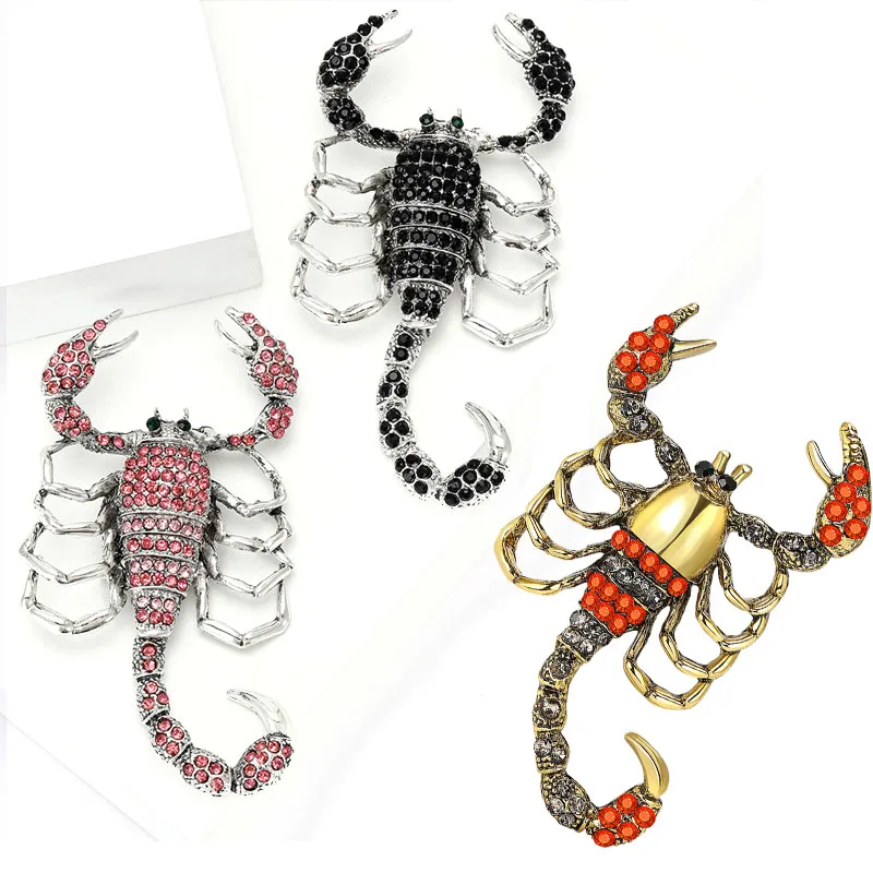 

Retro Scorpion Brooch Pin Full Rhinestones Pins Men Boys Scorpion Collar Brooches Dress Decoration Jewelry Breast pin Gifts