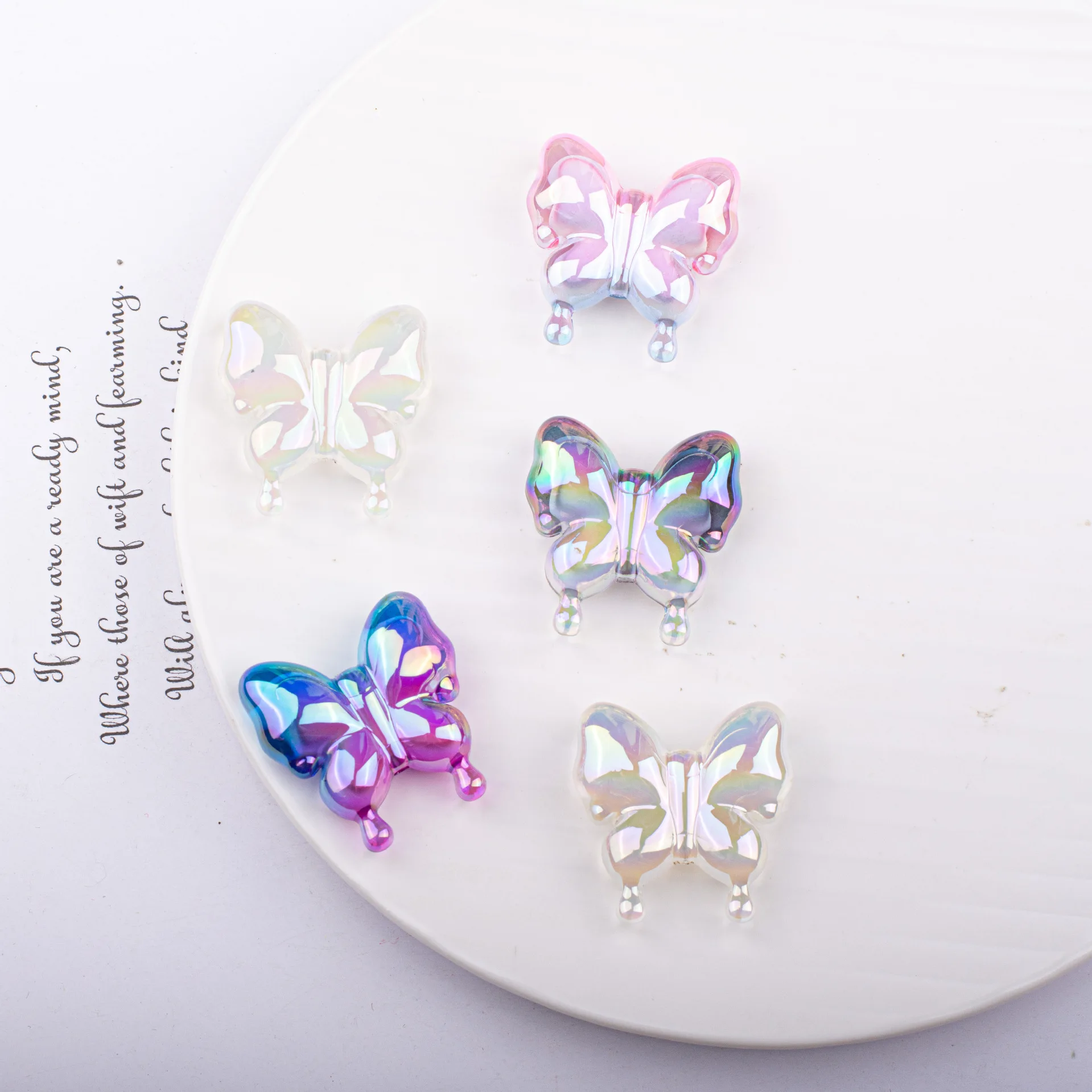 

DIY Jewelry Findings 29*30mm Bright AB Colors Acrylic Butterfly Beads 50pcs Plastic Ornament Accessory Necklace Bracelet