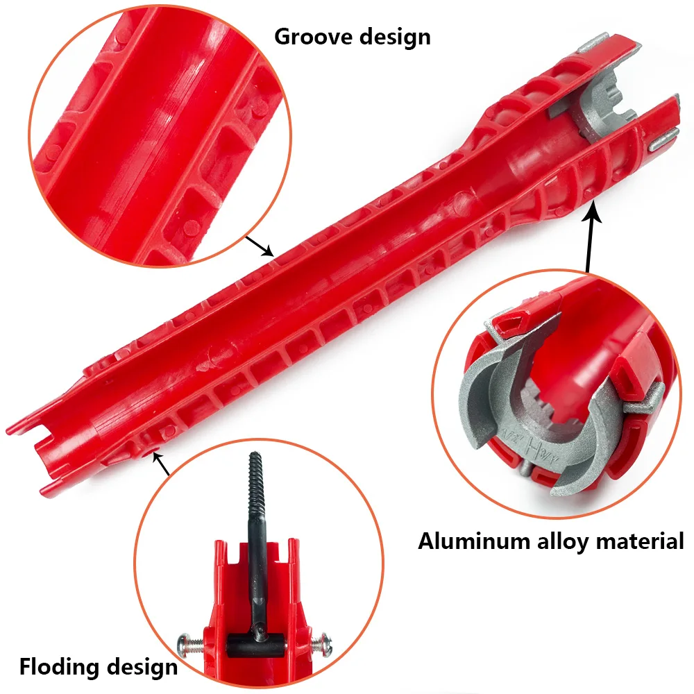 chiavi officina meccanicaChiave scanalata 8 In 1 strumento di riparazione del lavandino della cucina antiscivolo chiave di montaggio del rubinetto multifunzione del bagno chiave di installazione dell'impianto idraulico