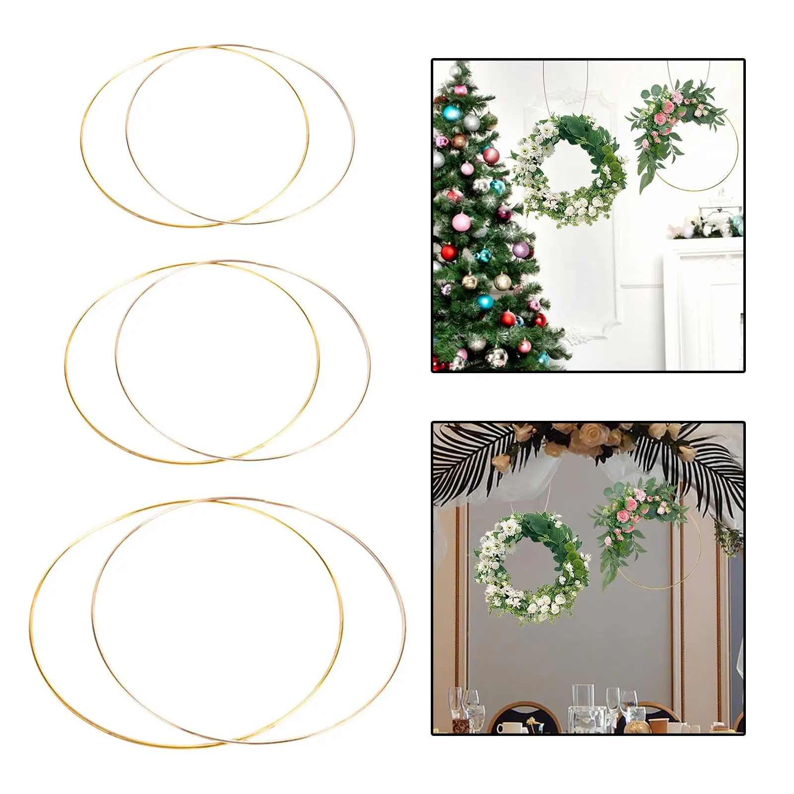 Metal Flower Hoop para DIY, Round Hoop, Wreath Frame, Artesanato, 2pcs