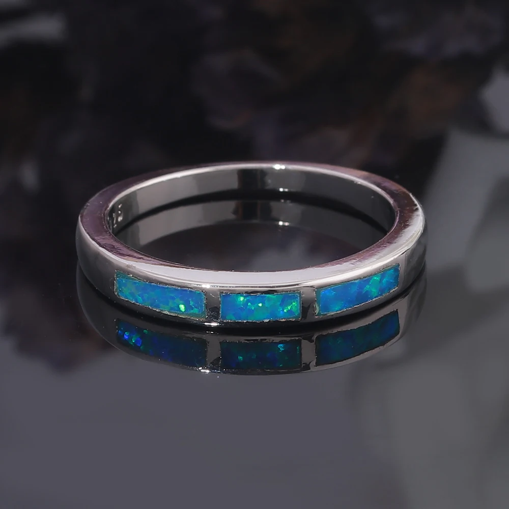 

CiNily Created Blue Fire Opal Silver Plated Wholesale Hot Fashion for Women Jewelry Engagement Wedding Ring Size 6.5 9 OJ8904