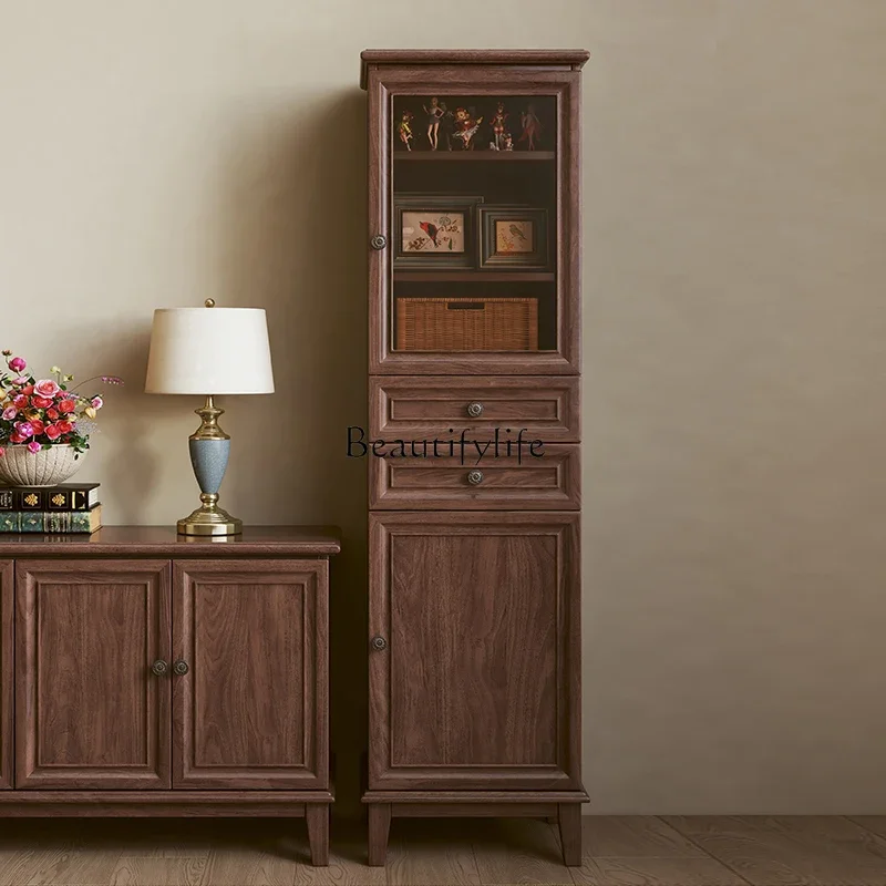 

3American solid wood TV side cabinet North American black walnut retro multi-functional storage wall cabinet combination