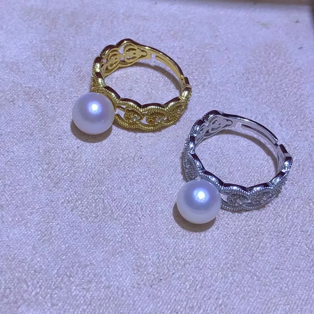 S925 Sterling Silver Adjustable Ring Mount Settings Findings Mountings Accessory Parts Fittings for 8-9mm Pearls 5pcs/lot