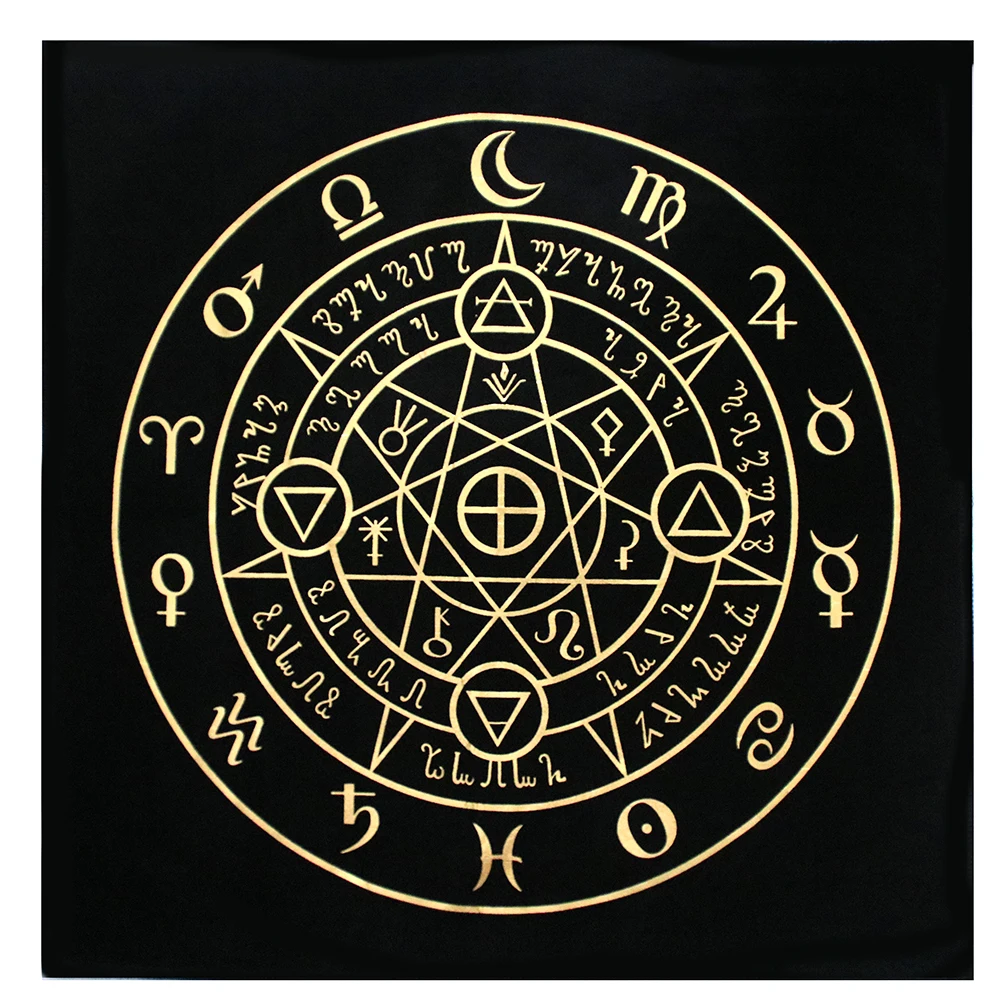 Toalha De Mesa Preto e Dourado para Tarô, Adivinhação Toalha De Mesa, Decoração De Moda, Altar De Sigilo Alquímico, Astrologia e Adivinhação