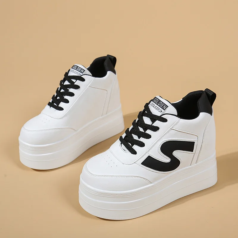 10CM Microfiber Leather Vulcanize White Shoes New Chunky Sneakers Comfy Flats Platform Casual Sports Shoes 2026 Women Spring