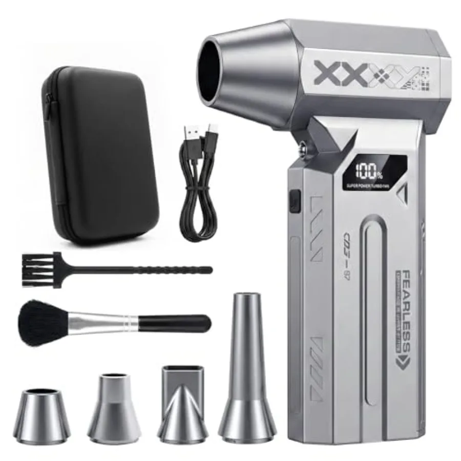 

Compressed Air Duster-4 Gear Adjustable Super Power Portable Electric Air Duster with LED Light Rechargeable Cordless Air Blowe
