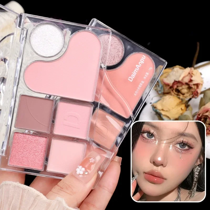 6 Colors Pink Hear Eyeshadow Palette Matte Pearlescent Earth Color Sequin Long-lasting Eyeshadow And Contour Palette Eye Makeup