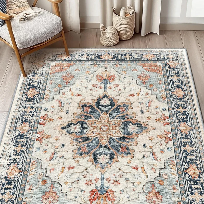 VIKAMA Retro-Teppich im persischen Stil mit Blumenmuster, Wohnzimmer, Sofa, Teetisch, Teppich, Schlafzimmer, Nachttisch, Heimdekoration