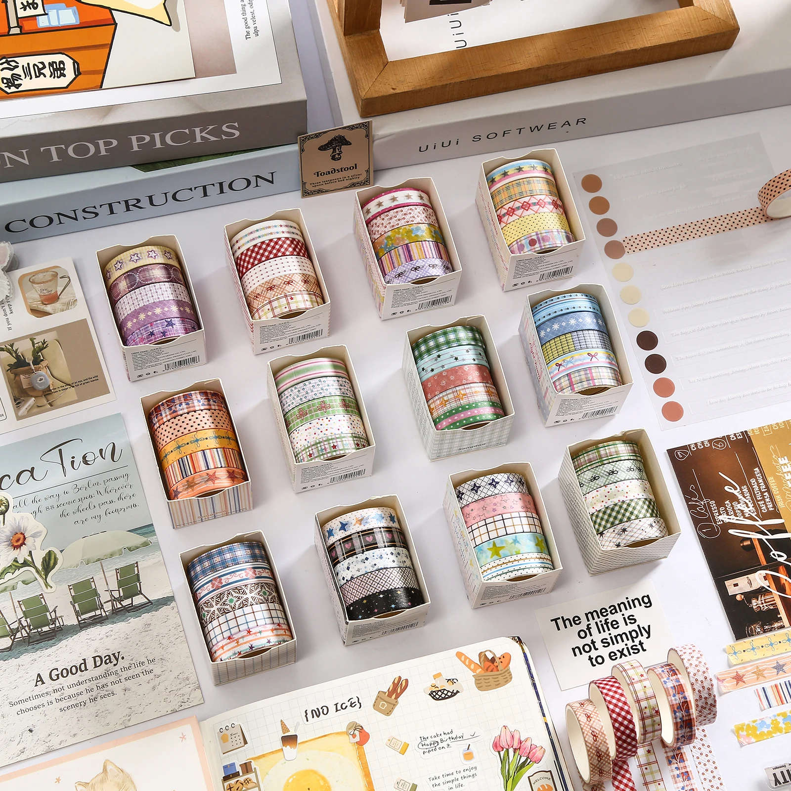 5 Roll/Box Flower Washi Tape Grid Series Masking Tape Decortative Stickers Album Diary Decoration Phone Case Cup Diary Decoratio