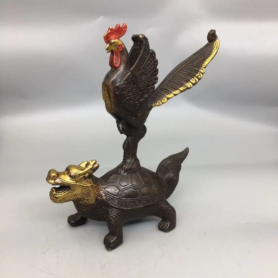 Golden rooster treading on dragon turtle Statue Sculpture Figurines Home Garden Decoration Statues For House ﻿