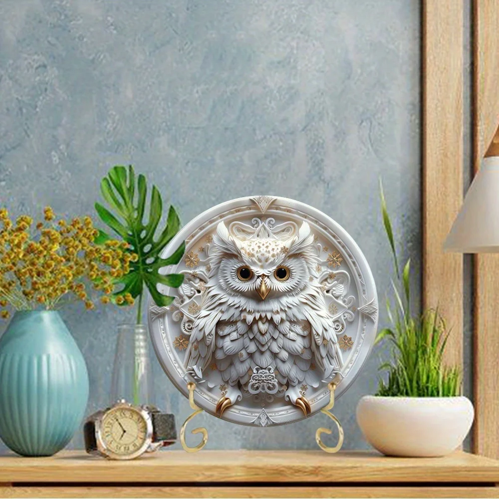 Round Aluminum Flat Sign, Owl Bird Themed Hanging Decoration Plaque, for Office Home Decorations, Holiday Gifts, Wall Art Decor