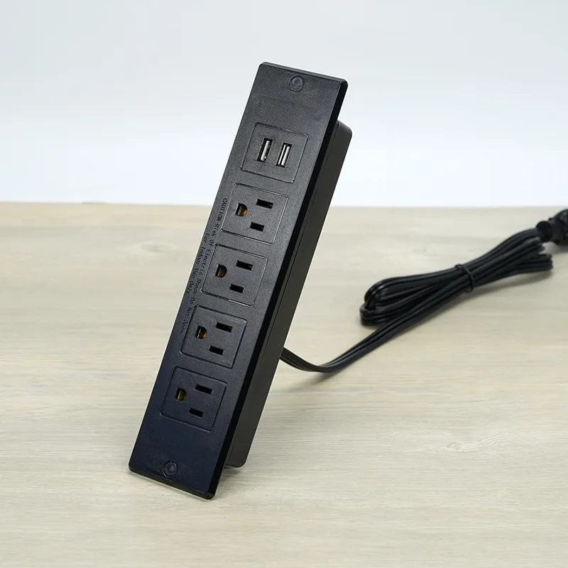 Recessed Power Strip Desk Power Outlet 4 Outlets 2 USB Built in Furniture Extension Power