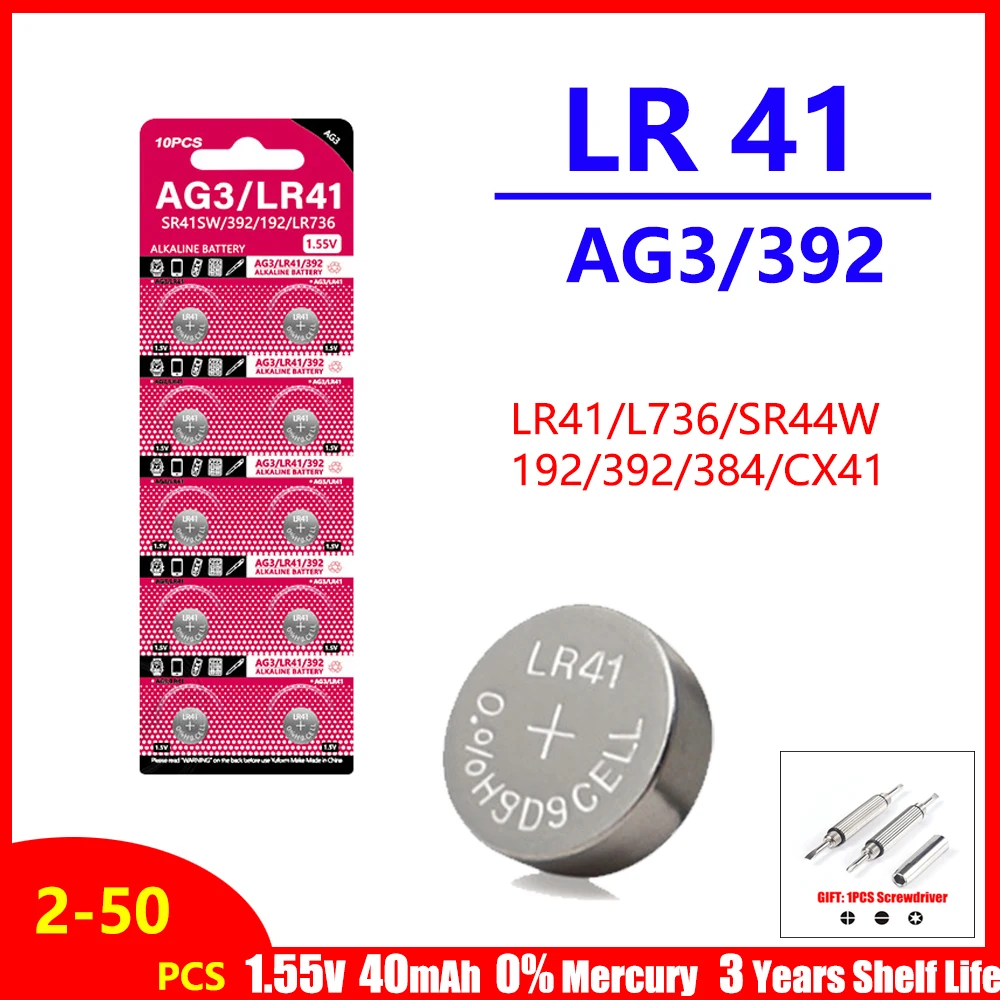 

2-50PCS LR41 Lithium Battery AG3 1.55V SR41 192 L736 384 SR41SW CX41 LR41 392 Cell Coin For watch toys Lamp Chain hearing