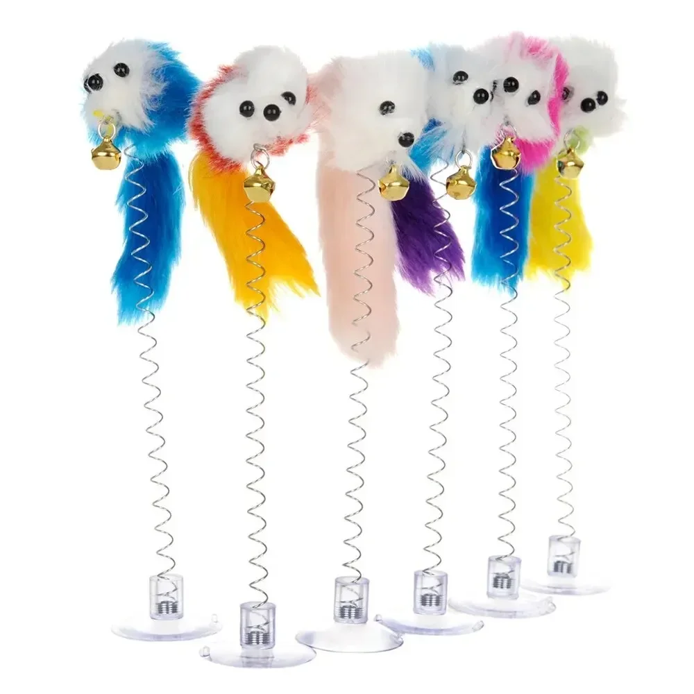 2PCS Pet Cat Toy Suction Cup Spring Mouse with Bell Toys Colorful Feather Rod Plush Ball Sisal Ball Cat Interactive Pet Supplies