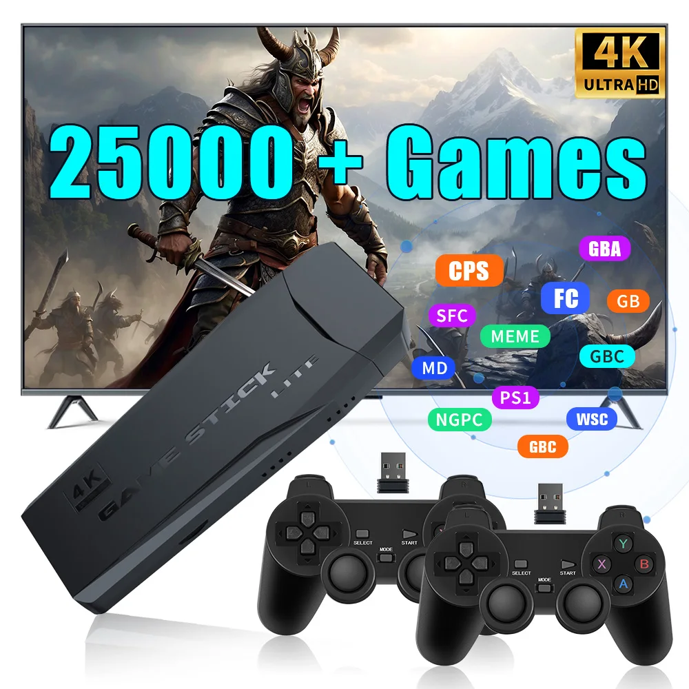 JMachen M8 Game Stick 4K HD Retro Video Game Console 25000+ Games for PS1/GBA/MAME/MD Game Player with 2.4G Wireless Controller