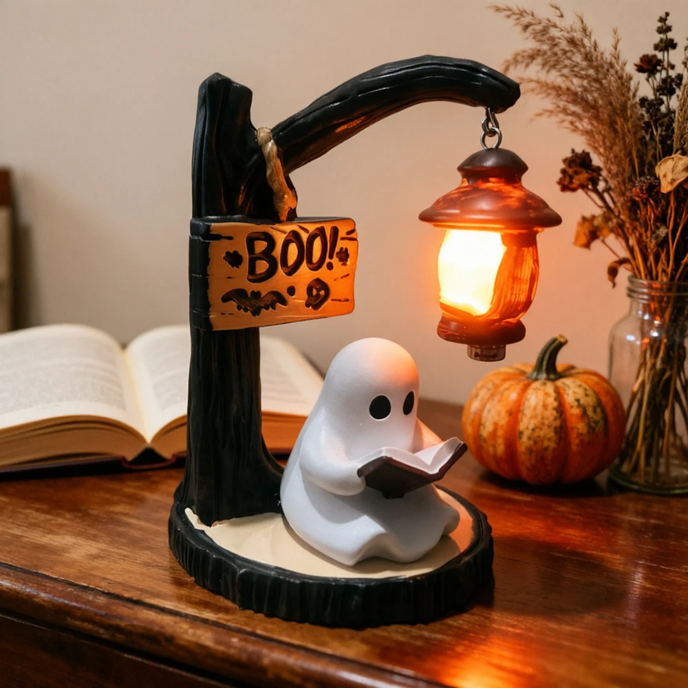 Halloween Cute Ghost Pendant Lamp Resin Night Light Reading Lantern Button Battery Best Gift for Friends Party Home Decoration