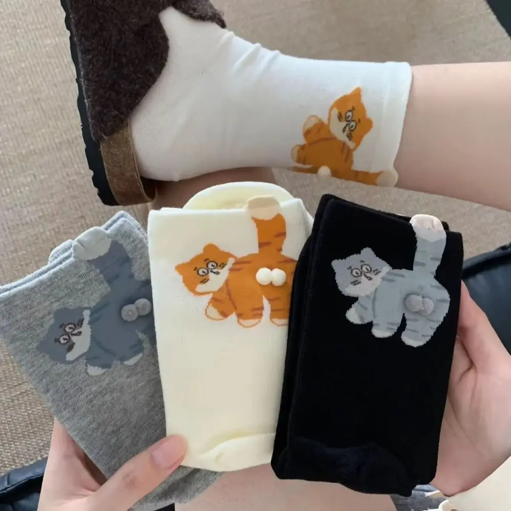 Comfortable Cat Egg Cotton Socks Sweat Absorbing Three-Dimensional Mid Tube Socks Cartoon Breathable Couples Sock Casual Wear