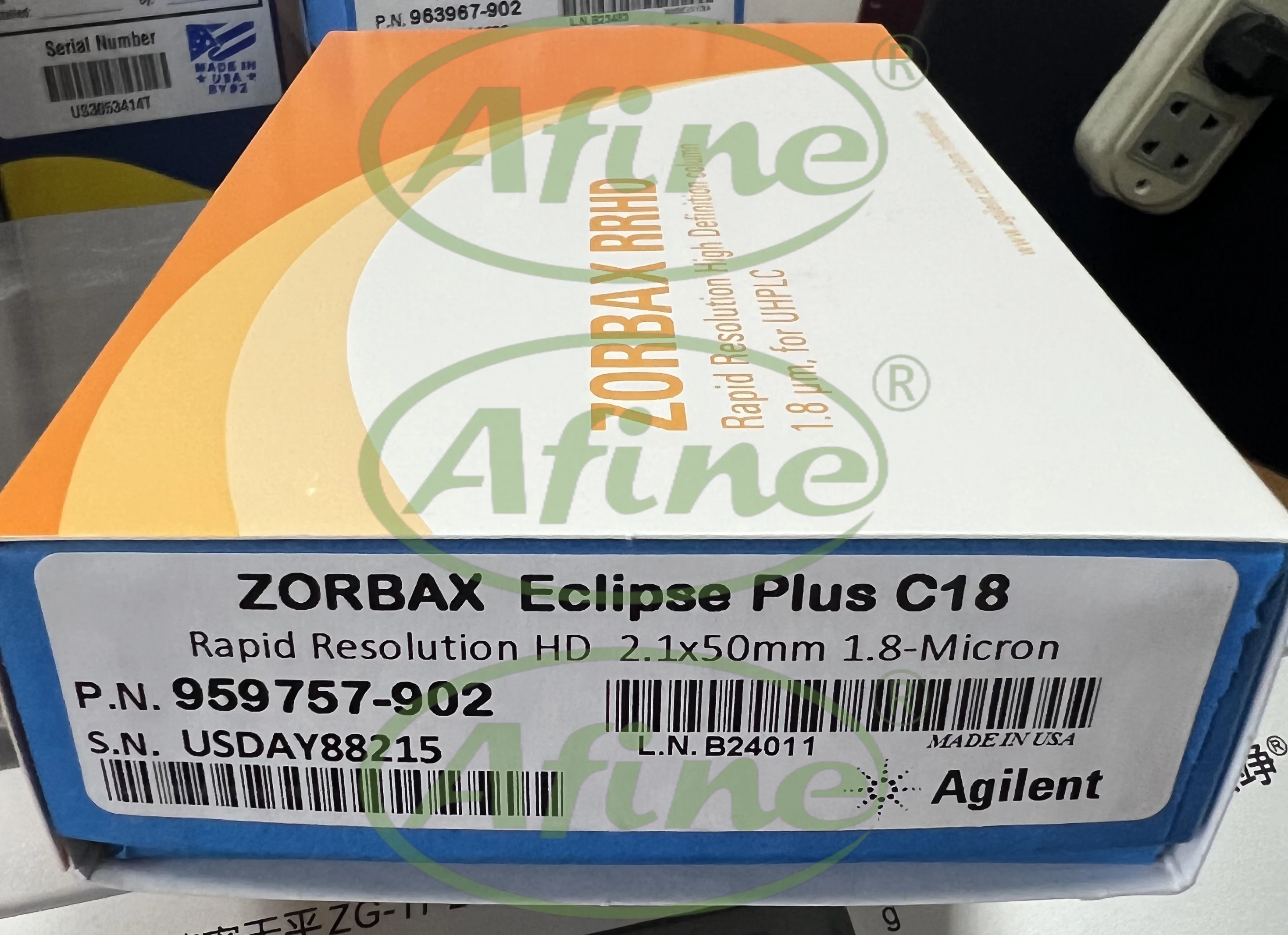 

AFINE Agilent 959757-902 ZORBAX RRHD Eclipse Plus C18 Column, 2.1 x 50 mm, 1.8 µm, 1200 bar,pH 2–9