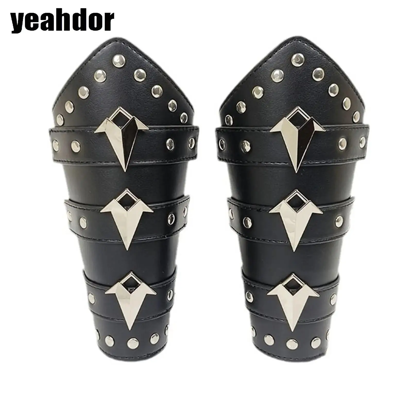 Vintage Medieval Punk Style Faux Leather Knight Archer Gauntlets Wrist Sleeve Arm Guards for Men Halloween Cosplay Accessories