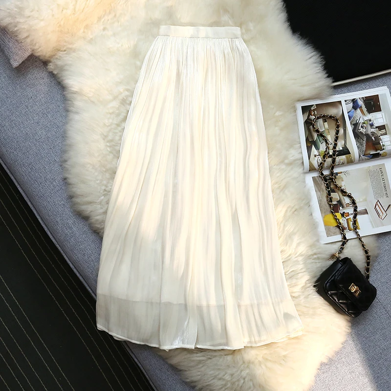 Seoulish Spring Summer Elegant Women's Mesh Skirts 2024 New High Waist Korean Style Solid A-Line Midi Skirts Female
