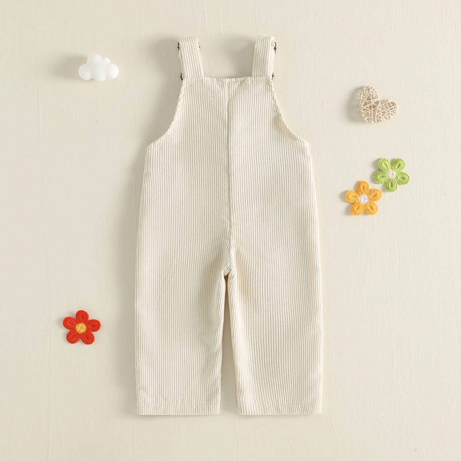 Fashion Kids Girls Overalls Sweet Embroidery Flower Corduroy Buckle Closure Pants Kids Autumn  Trousers