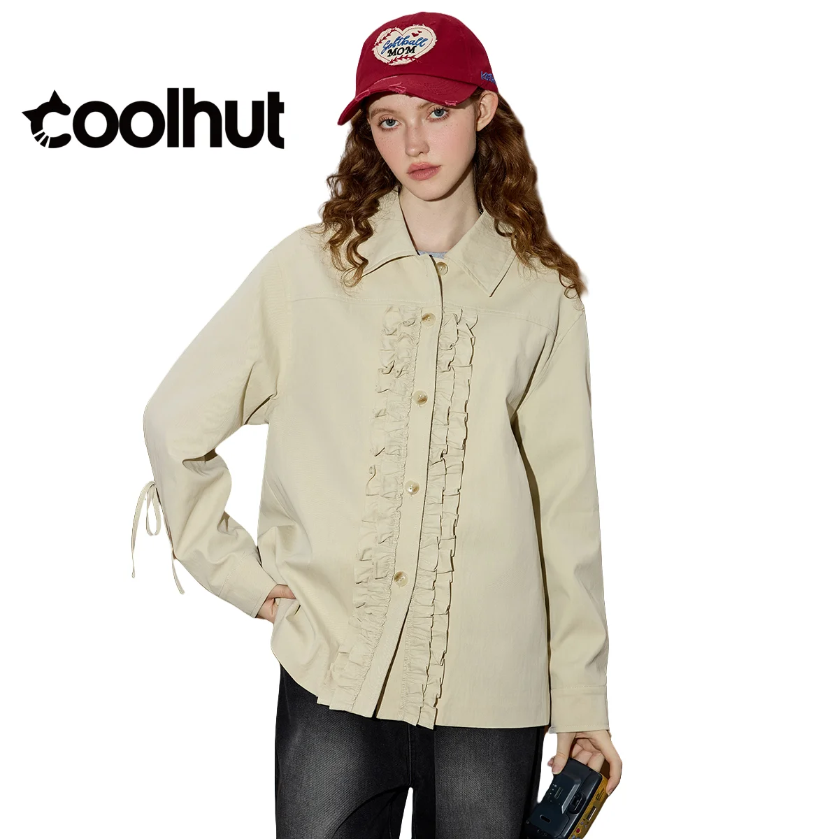 

COOLHUT женская полусезонная куртка с лацканами и контрастной отделкой, облегающая нишевая конструкция, осенняя повседневная верхняя одежда, уличная одежда