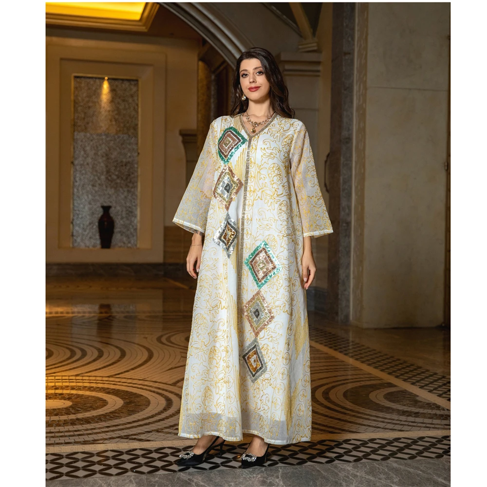 

Muslim Women Sequins Dress Eid Ramadan Islam Clothing Long Party Gown Femme Musulman Caftan Dubai Abaya Turkey Marocain Djellaba