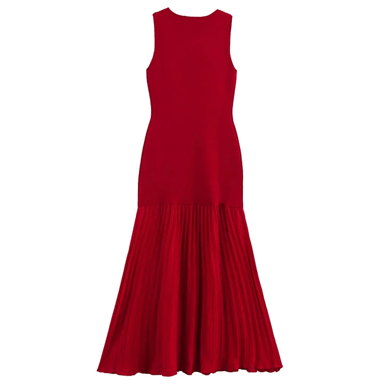 HXAO Sukienki bez rękawów z dzianiny 2025 Damska sukienka patchworkowa plisowana czerwona sukienka letnia elegancka sukienka damska dopasowana sukienka maxi 088