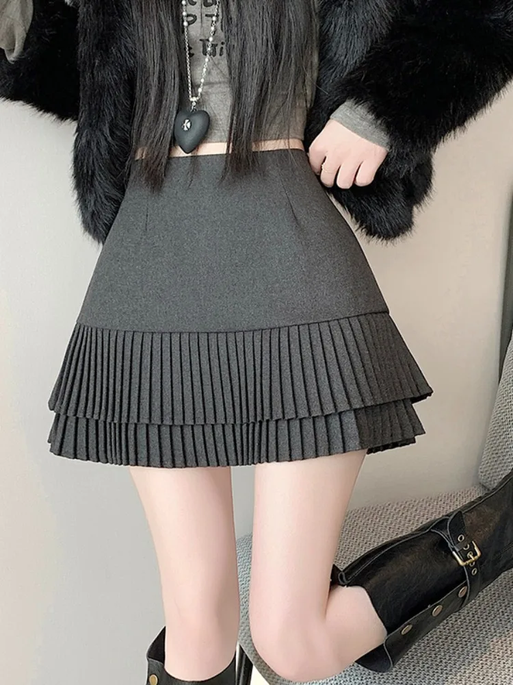 아이티엔드 울 플래드 롱 스커트 여성용 겨울 스몰 사이즈 하이웨이스트 A라인 랩어라운드 매칭 스웨터 스커트