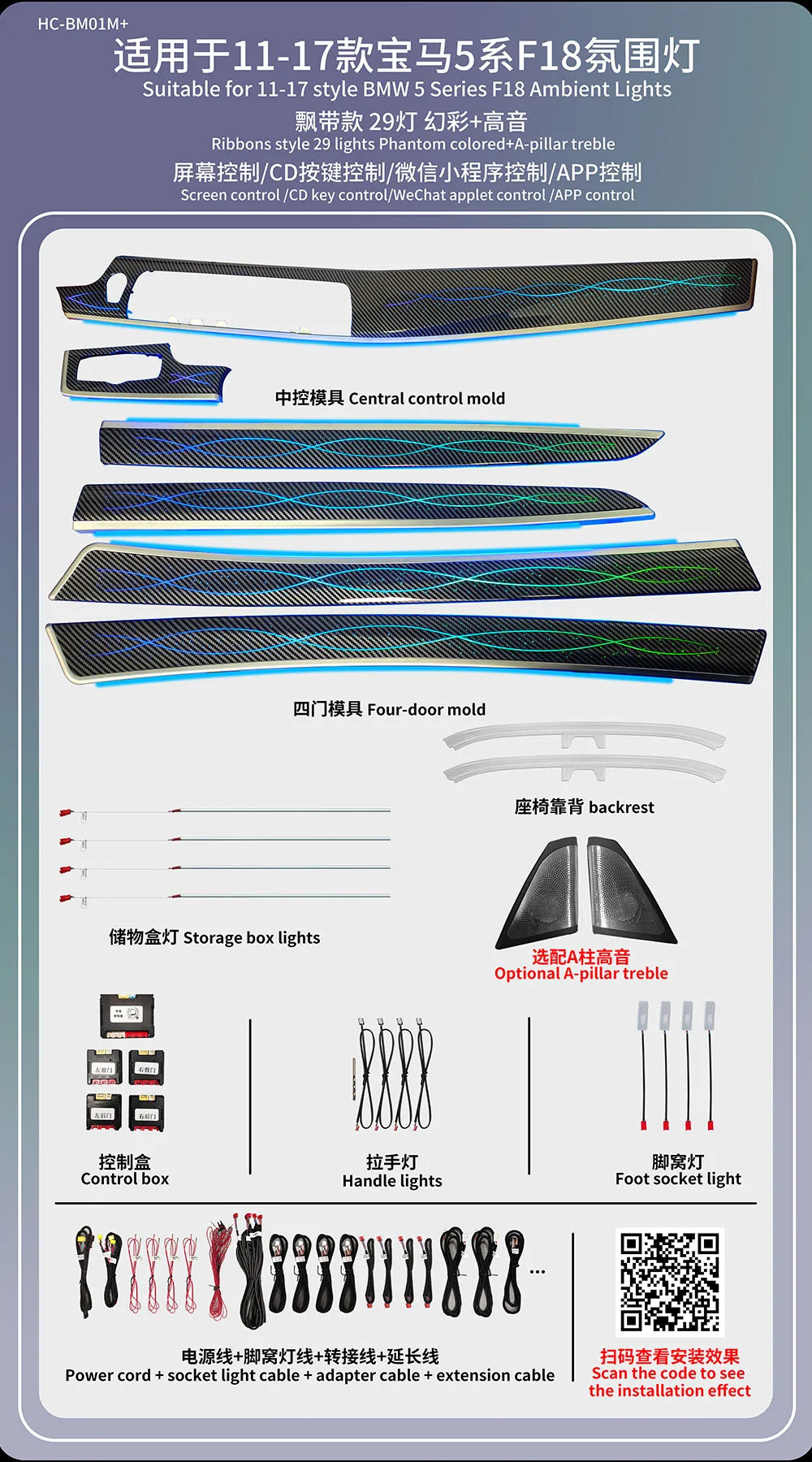 LED-interieurverlichtingsset voor BMW 5-serie 2011-2017 (F07/F10/F11/F18) en 5GT – Boost meeslepend rijden