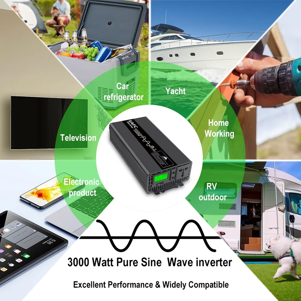 EAFC Pure Sine Wave Inverter 3000W DC 12V to AC 220V Power 