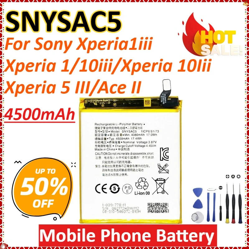 

New SNYSAC5 4500mAh Mobile Phone Battery for Sony Xperia 1iii/Xperia 1/10iii/Xperia 10 Iii/Xperia 5 III/Ace II Battery + Tools