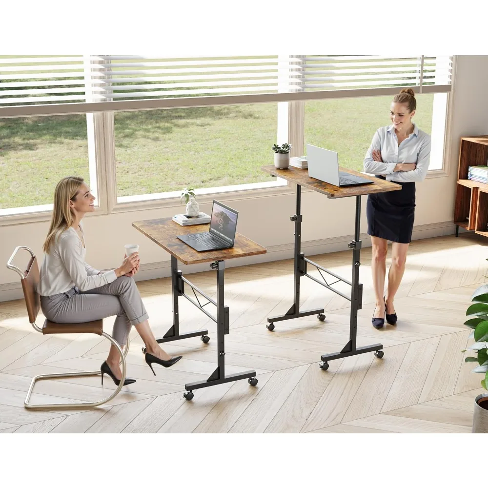مكتب محمول بارتفاع قابل للتعديل مقاس 32 بوصة للمكتب المنزلي، مكتب صغير للجلوس مع عجلات لبيئة العمل المريحة #2