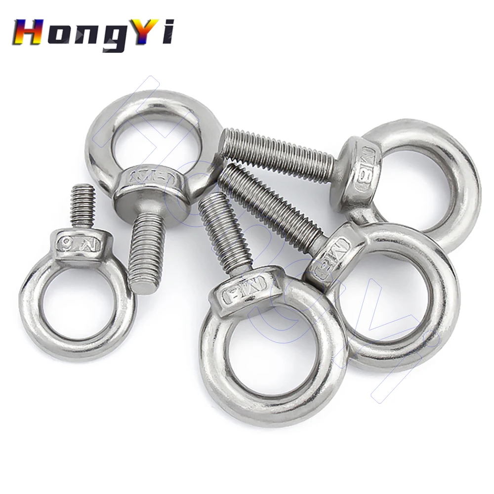 M3 M4 M5 to M14 Lifting Eye Bolts Screw 304 A2 Stainless Steel Eyebolt Male Thread Ring Eye Bolt Round Hook Screws Fasterners